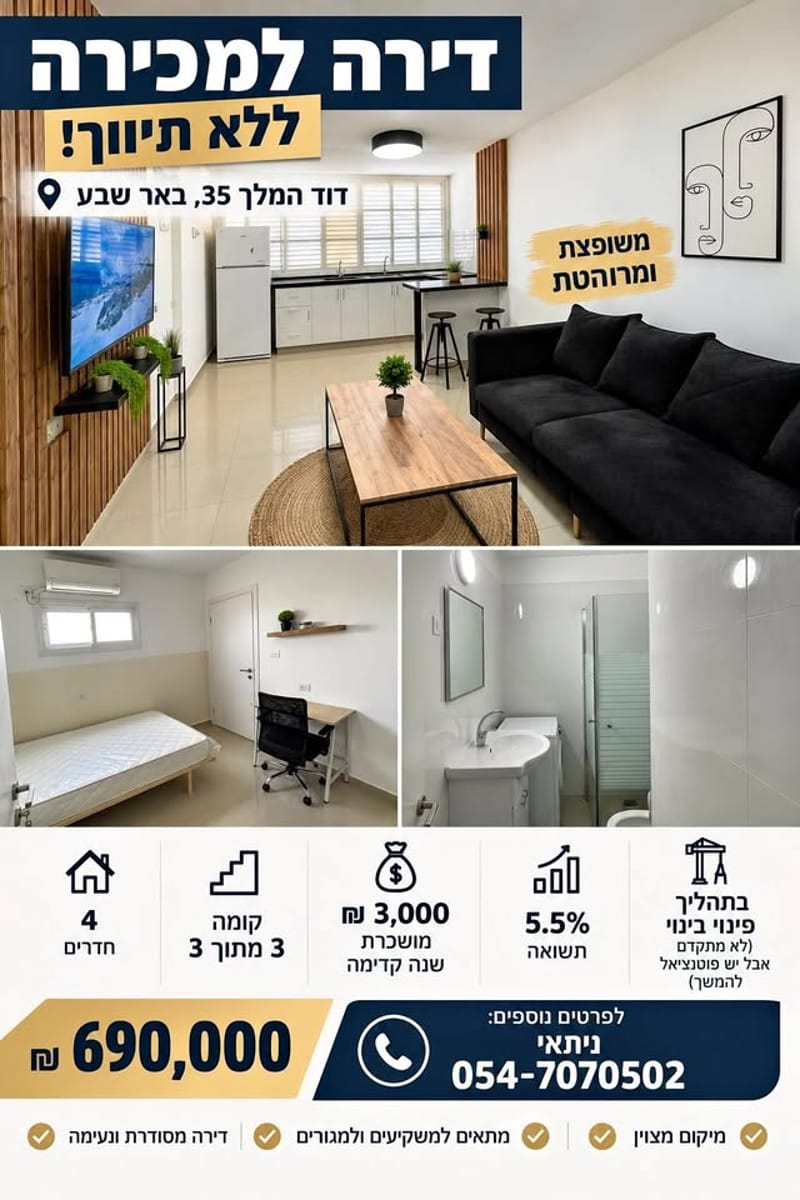 תמונה מפייסבוק – 4 חדרים • 3,000 ₪, שכונה ג', באר שבע