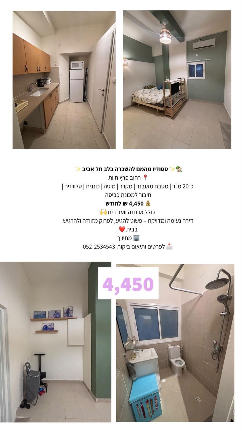 תמונה מפייסבוק – סטודיו • 4,450 ₪, פרץ חיות, לב תל אביב, תל אביב