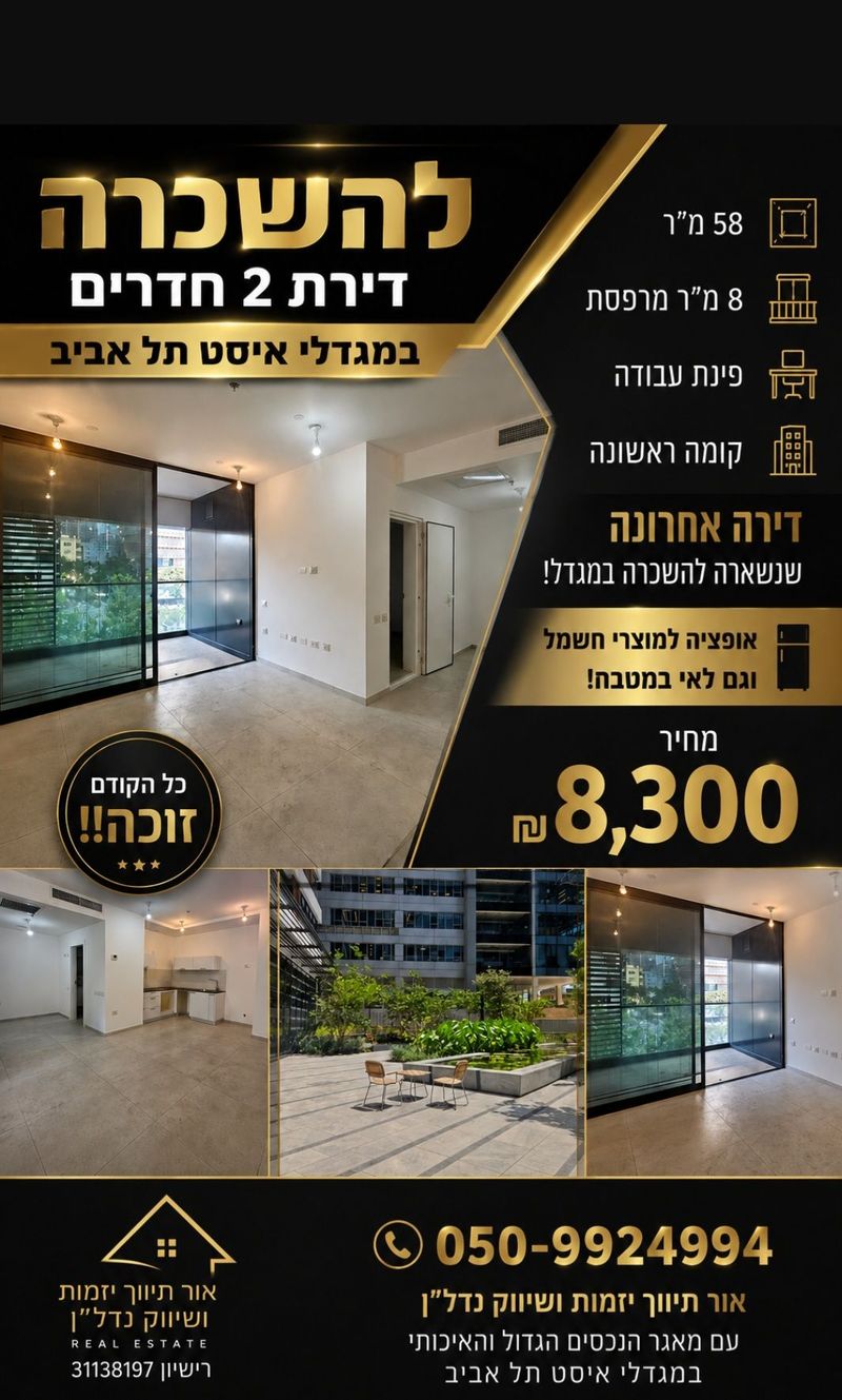 תמונה מפייסבוק – 2 חדרים • 8,300 ₪, פרויקט EAST, נחלת יצחק, תל אביב