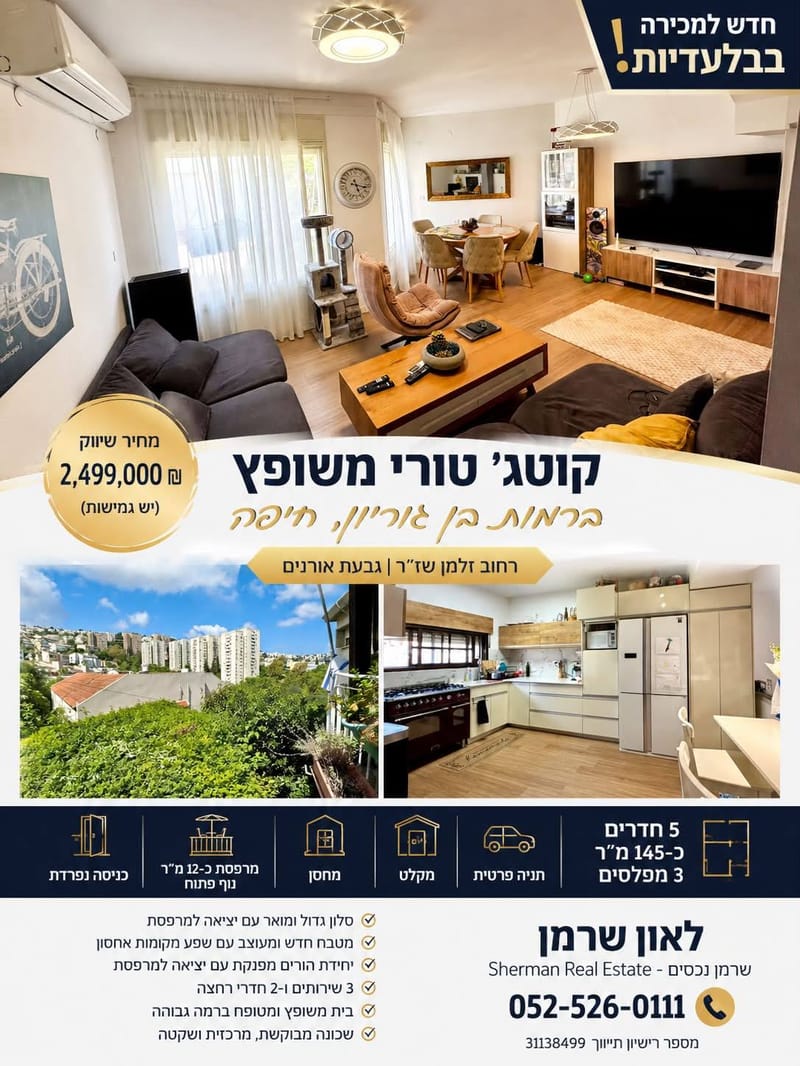 תמונה מפייסבוק – 5 חדרים • 2,499,000 ₪, זלמן שז”ר, רמת בן-גוריון, חיפה