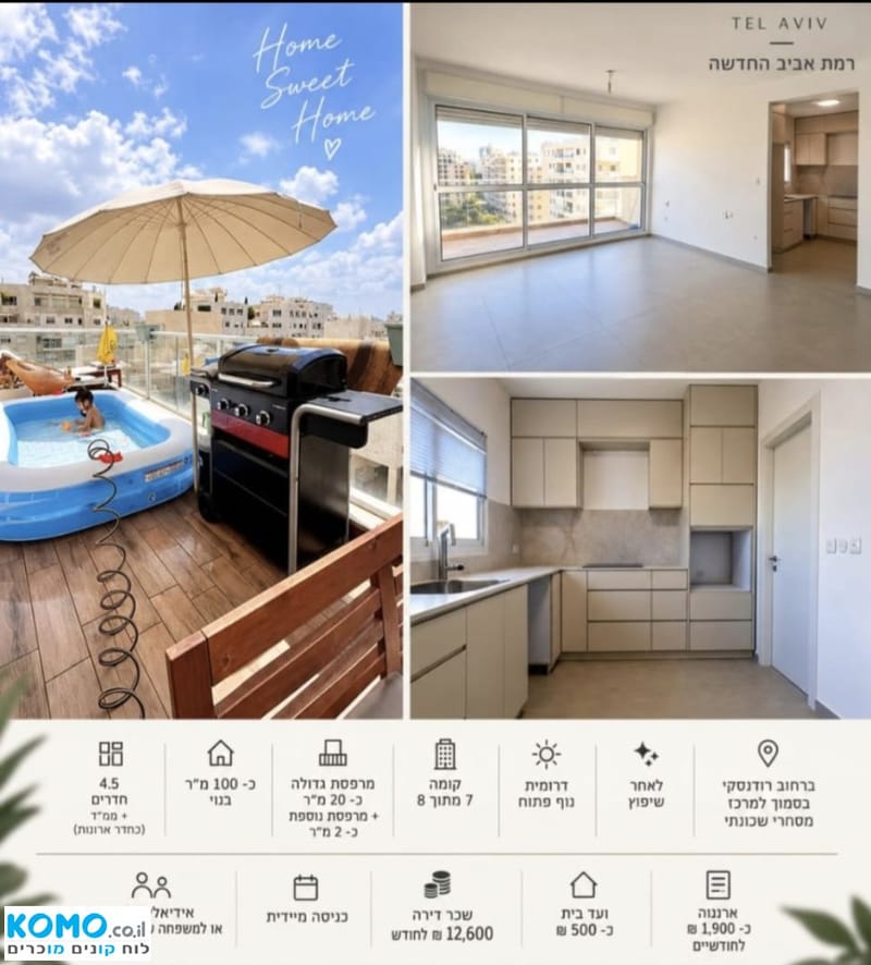 תמונה מקומו – 4.5 חדרים • 12,600 ₪, רודנסקי שמואל 2, רמת אביב החדשה, תל אביב (1)